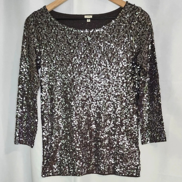 J. Crew Top Womens Size XS Gray Sequin 3/4 Sleeves Going Out Concert Swiftie - Picture 1 of 7